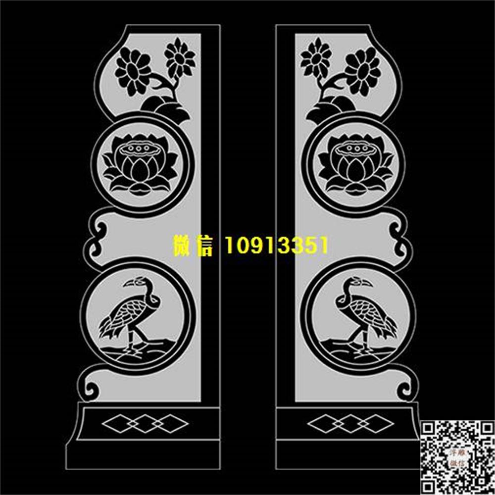 精雕图82荷花鹤抱鼓耳朵精雕图线雕图线条图单线铣底图_电脑雕刻plt文泰矢量图精雕图浮雕图